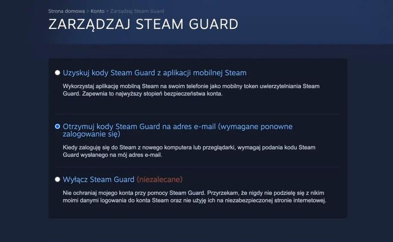 Wyłączanie Steam Guard