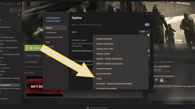 Zmiana języka na Steam
