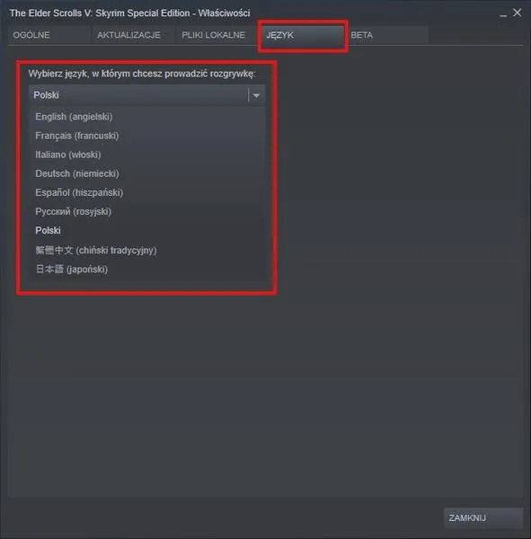 Zmiana języka na Steam