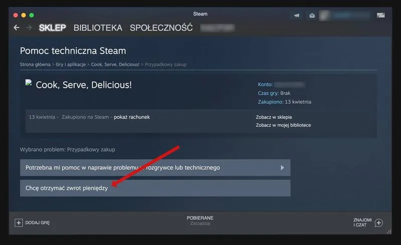 Zwrot gry na Steam