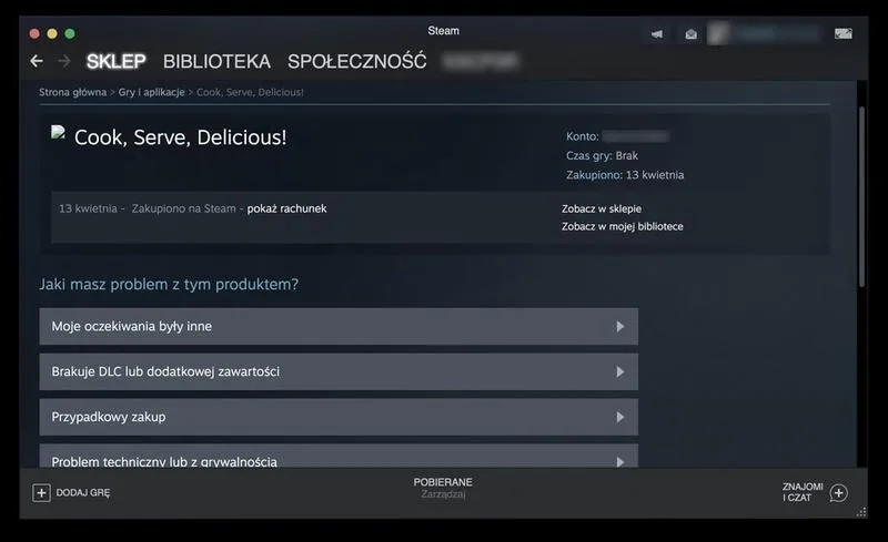 Zwrot gry na Steam